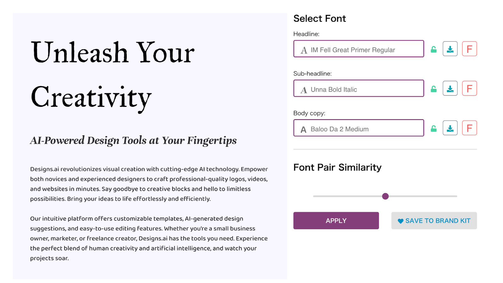 Viewing the Select Font and Font Pair Similarity options