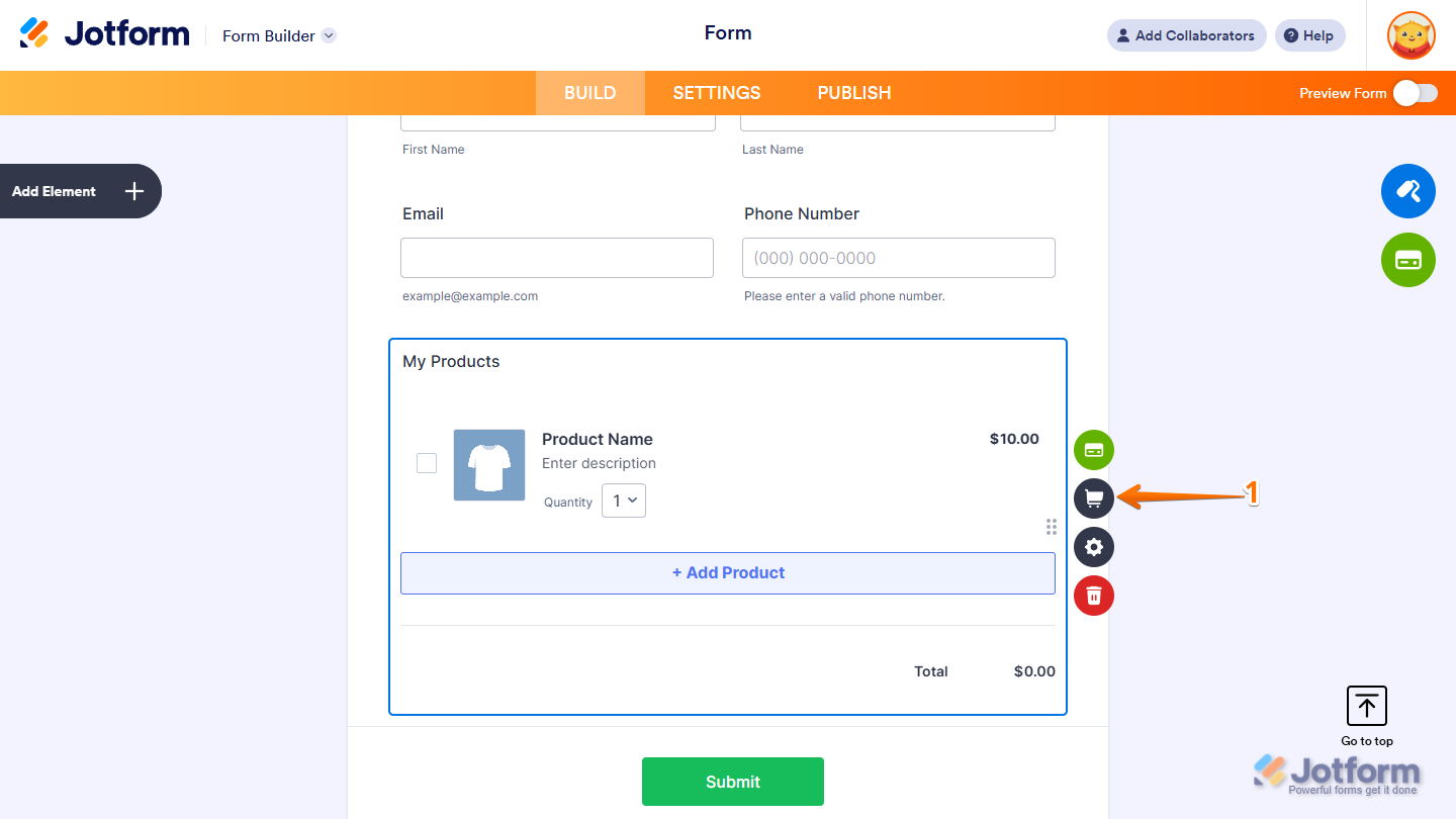 Shopping Cart icon of the Product List field in Jotform Form Builder