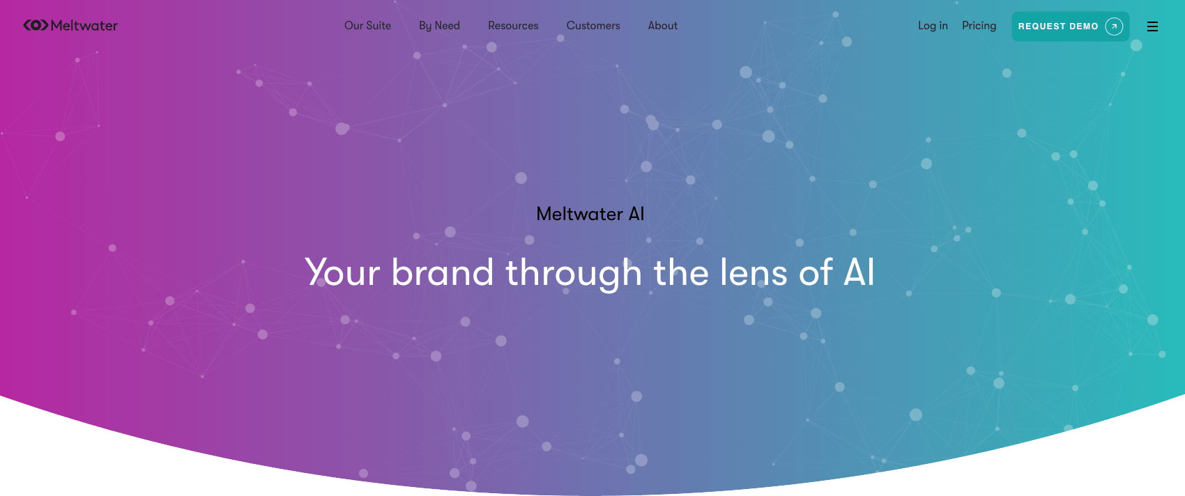 screenshot of meltwater AI website homepage with the words your brand through the lens of AI