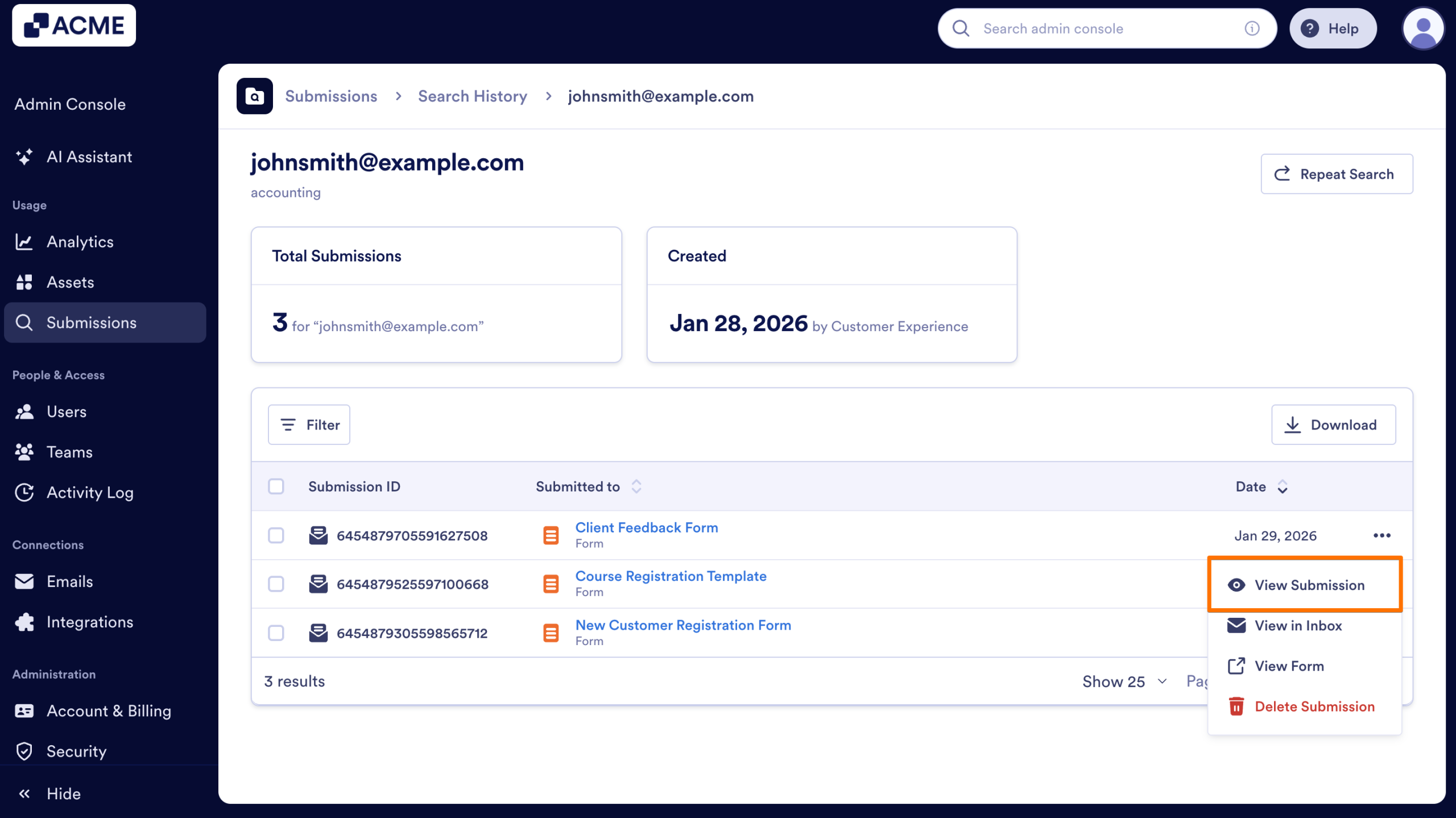 How to Search Organization-Wide Submissions for a Specific Keyword in the Admin Console Image-16