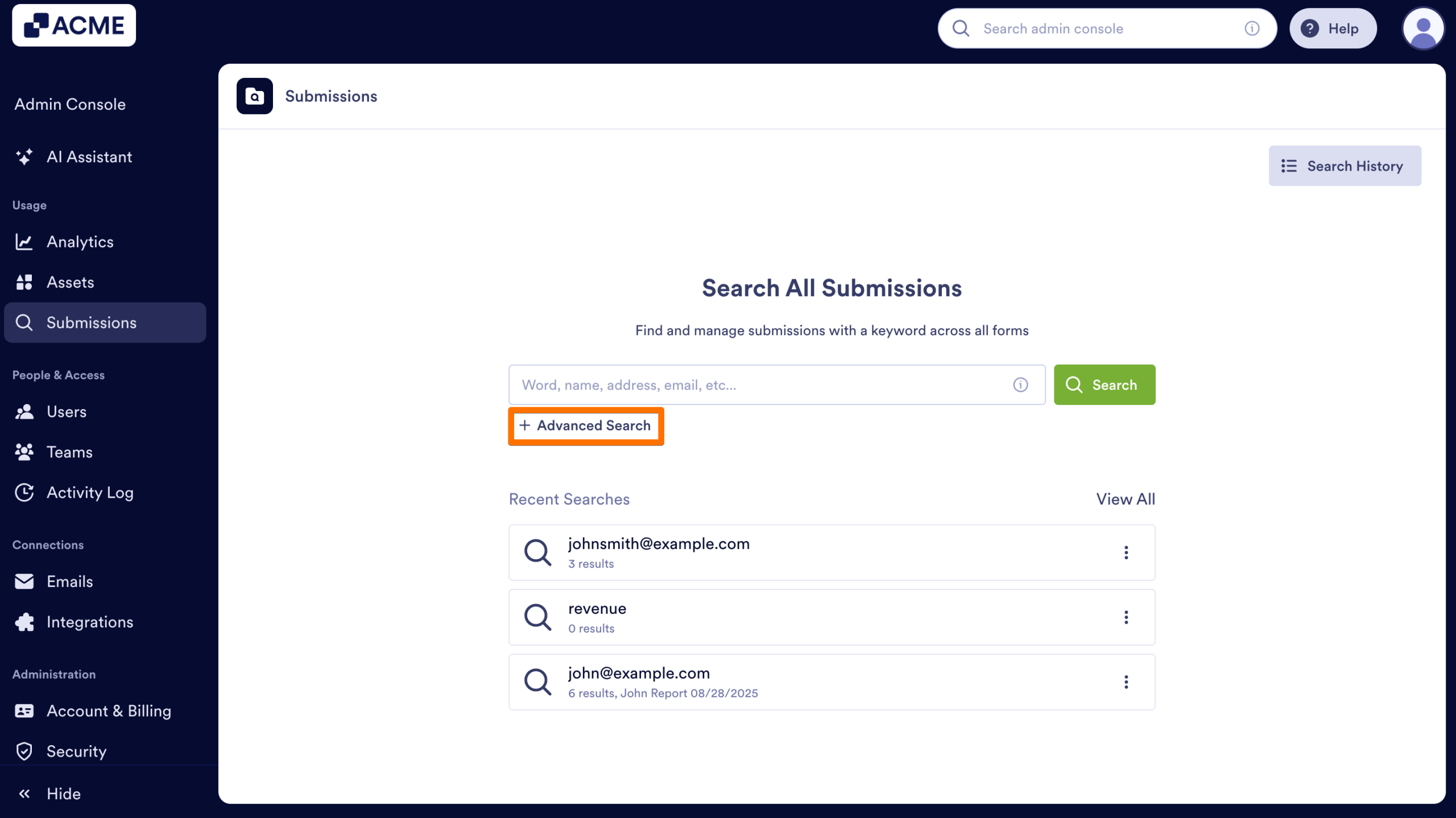 How to Search Organization-Wide Submissions for a Specific Keyword in the Admin Console Image-2