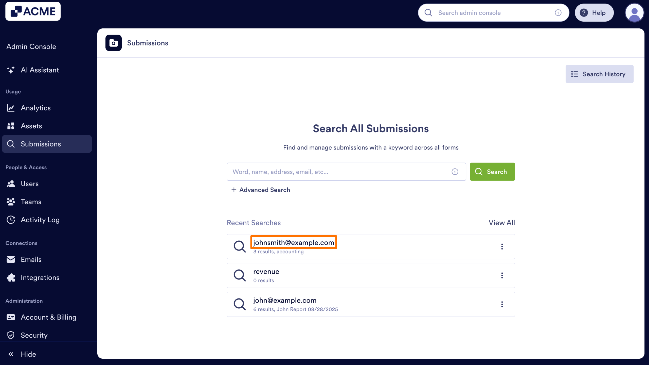 How to Search Organization-Wide Submissions for a Specific Keyword in the Admin Console Image-23