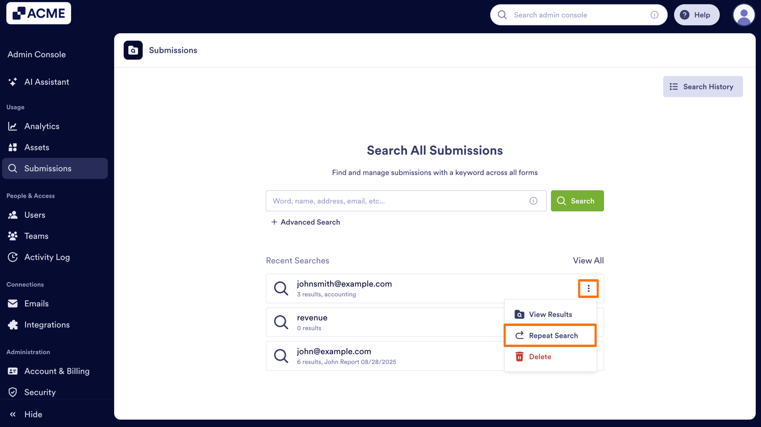 How to Search Organization-Wide Submissions for a Specific Keyword in the Admin Console Image-24