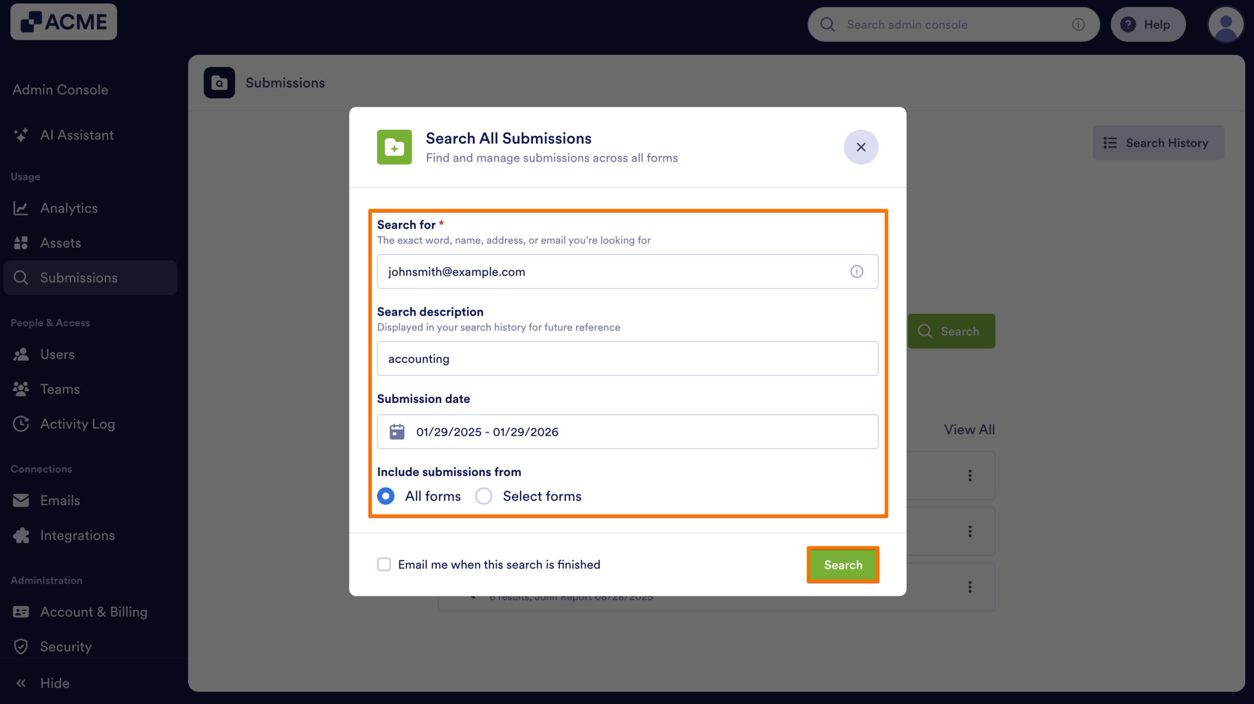 How to Search Organization-Wide Submissions for a Specific Keyword in the Admin Console Image-25