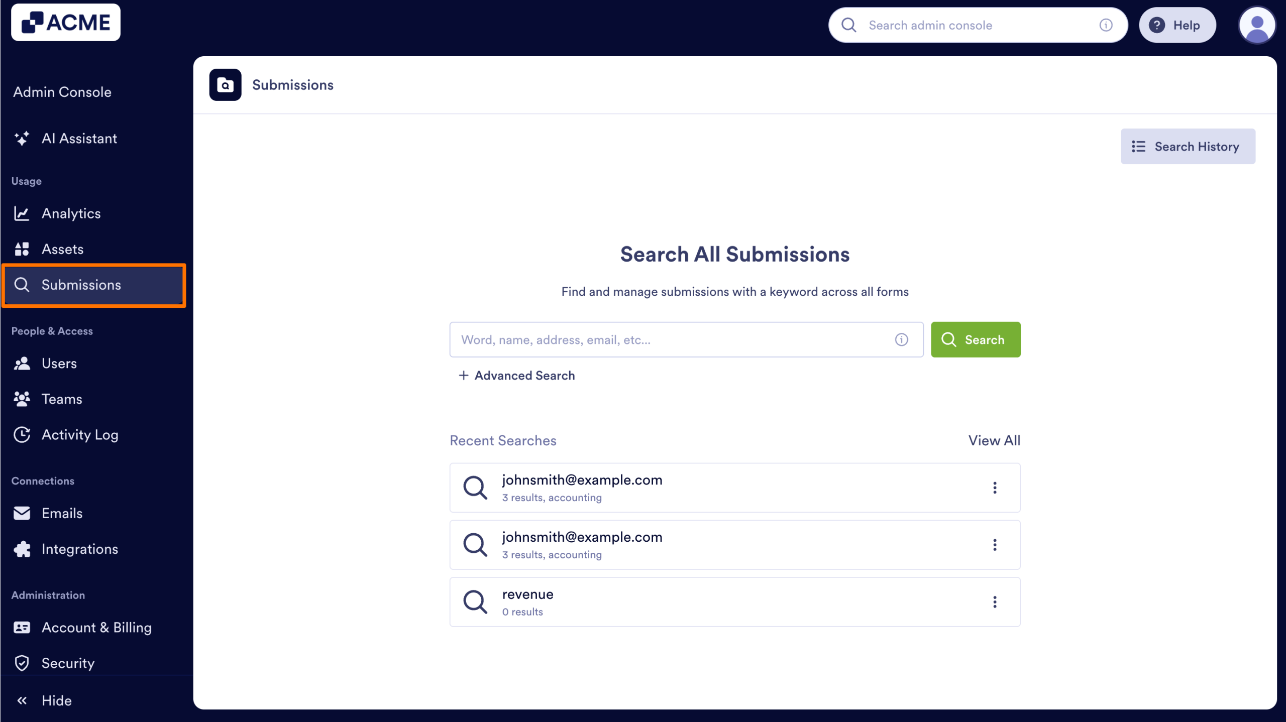 How to Search Organization-Wide Submissions for a Specific Keyword in the Admin Console Image-29