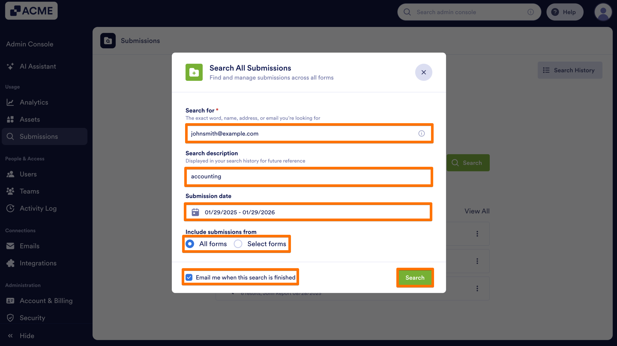 How to Search Organization-Wide Submissions for a Specific Keyword in the Admin Console Image-3