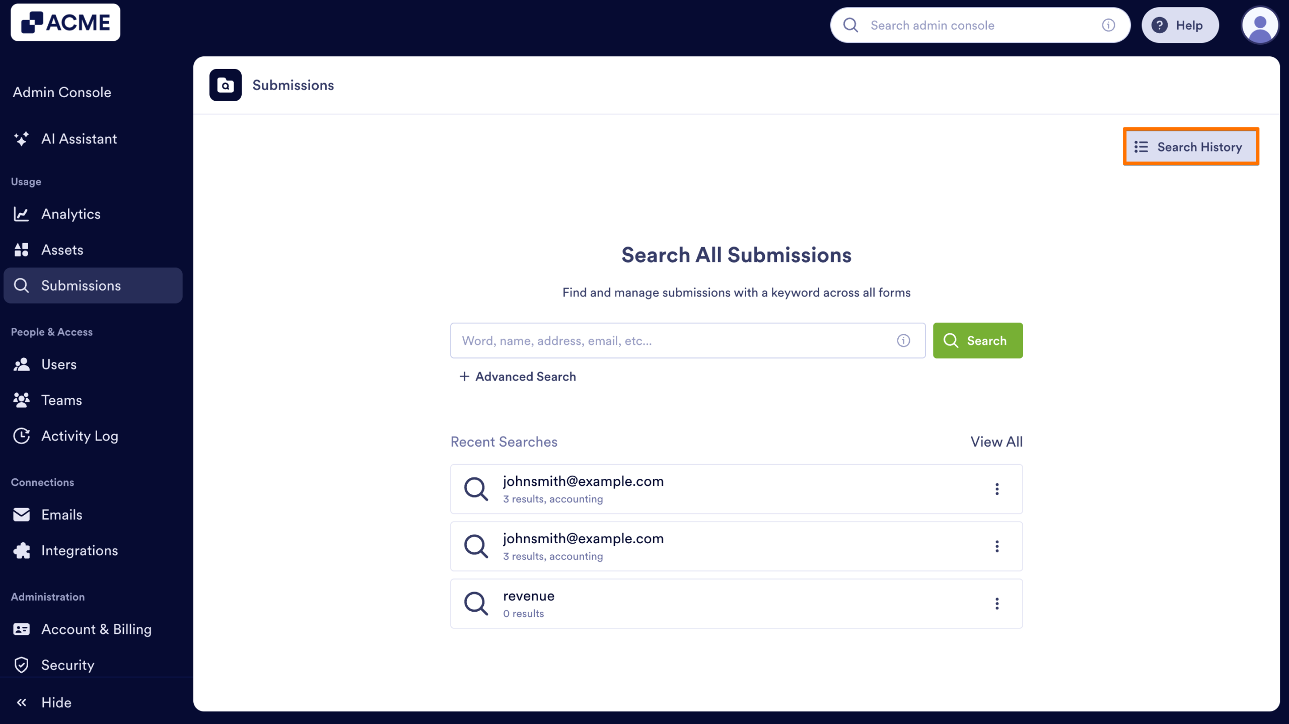 How to Search Organization-Wide Submissions for a Specific Keyword in the Admin Console Image-33