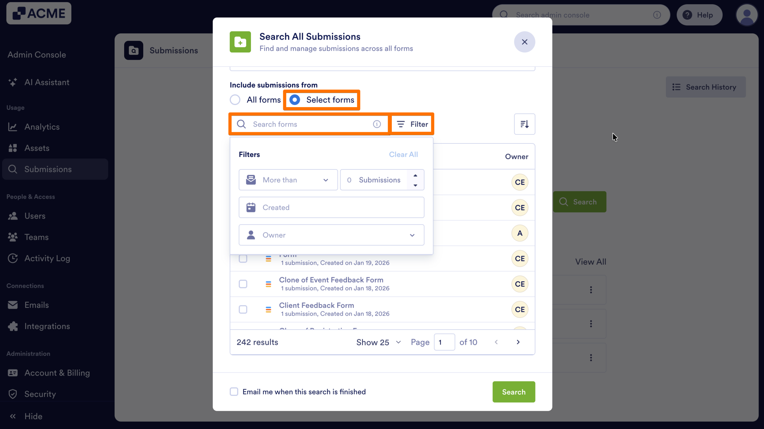 How to Search Organization-Wide Submissions for a Specific Keyword in the Admin Console Image-5