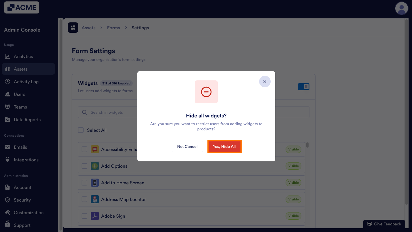 How to Show or Hide Form Widgets Organization-Wide from the Admin Console Image-5