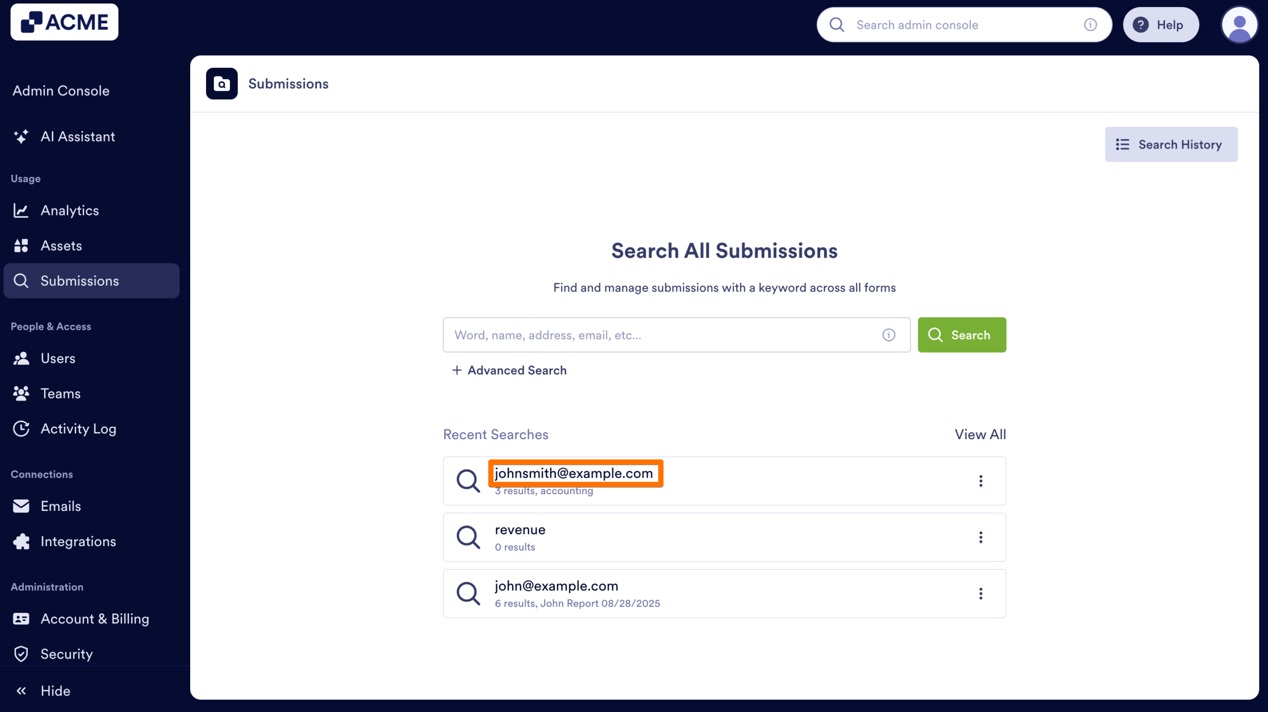 How to Search Organization-Wide Submissions for a Specific Keyword in the Admin Console Image-8