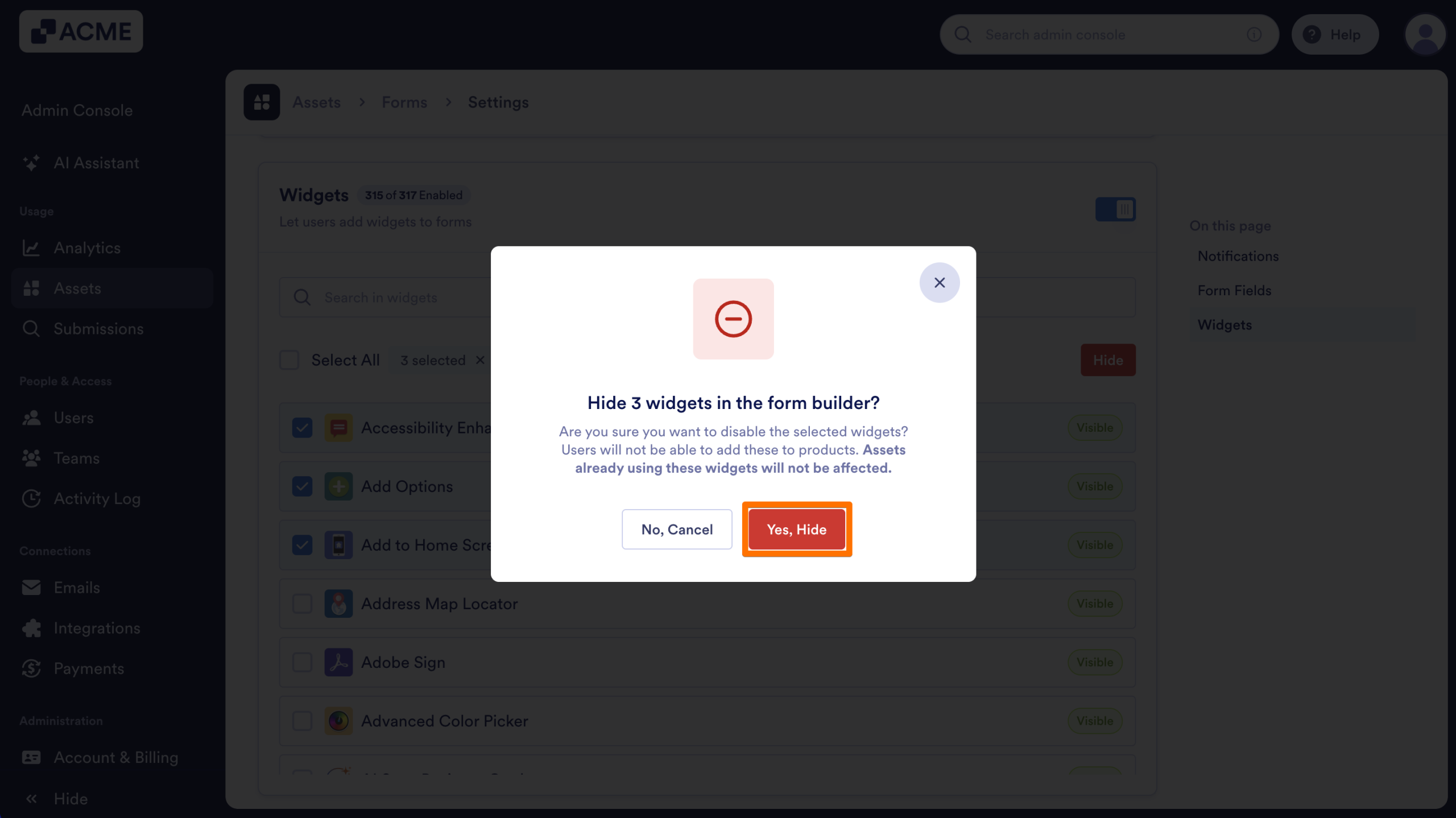 How to Show or Hide Form Widgets Organization-Wide from the Admin Console Image-10