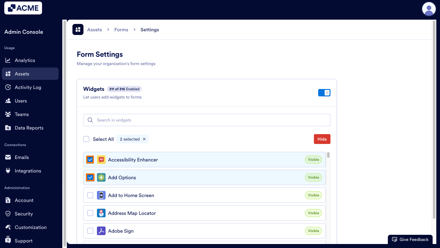 How to Show or Hide Form Widgets Organization-Wide from the Admin Console Image-11