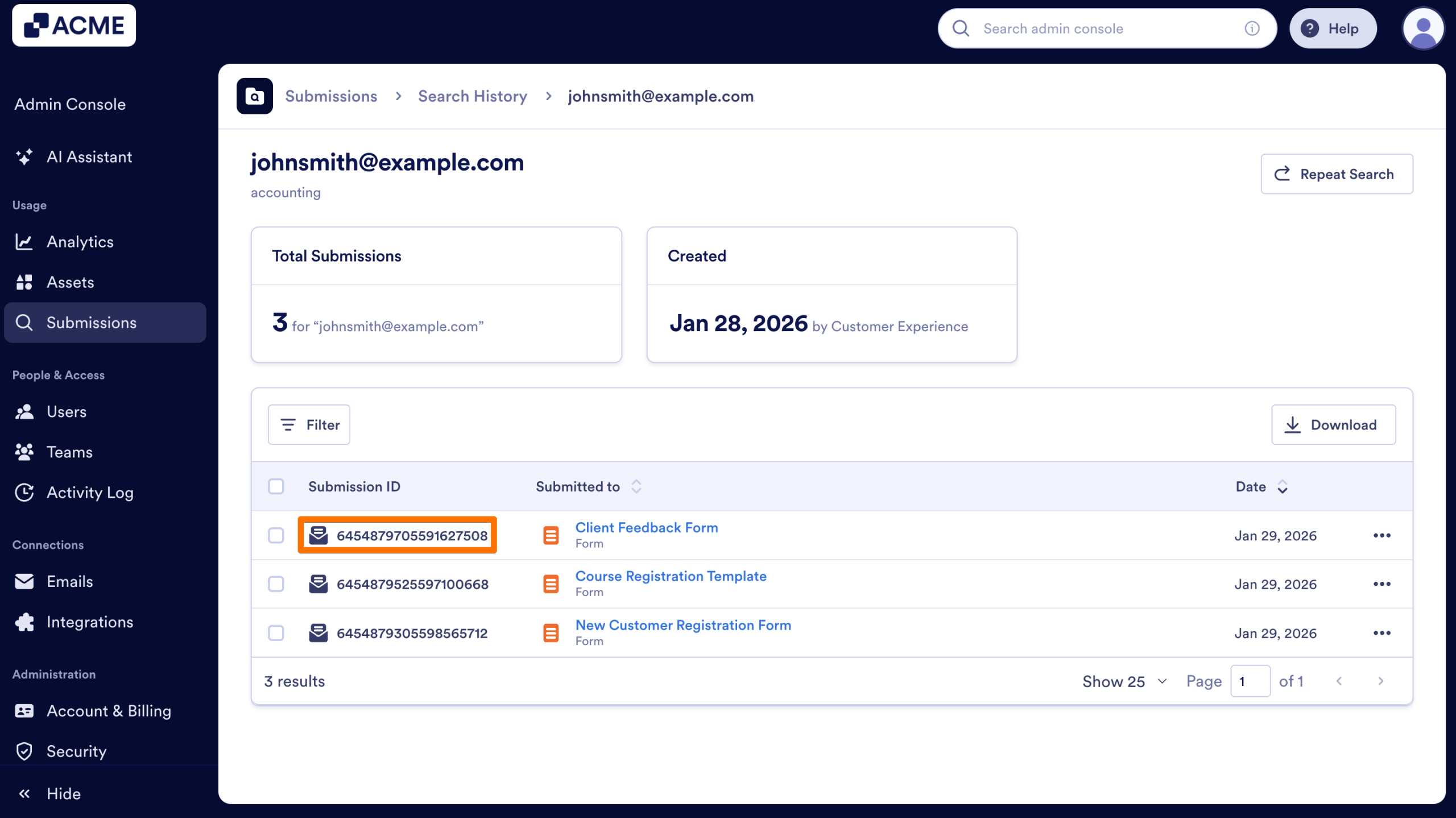 How to Search Organization-Wide Submissions for a Specific Keyword in the Admin Console Image-10