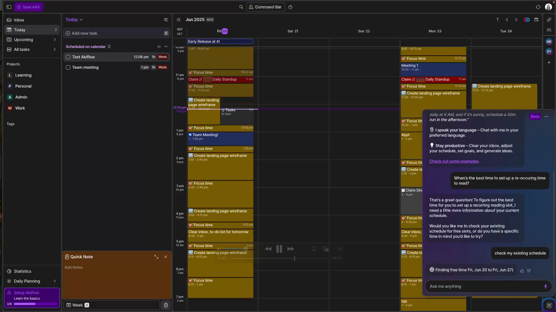 Akiflow Calendar View