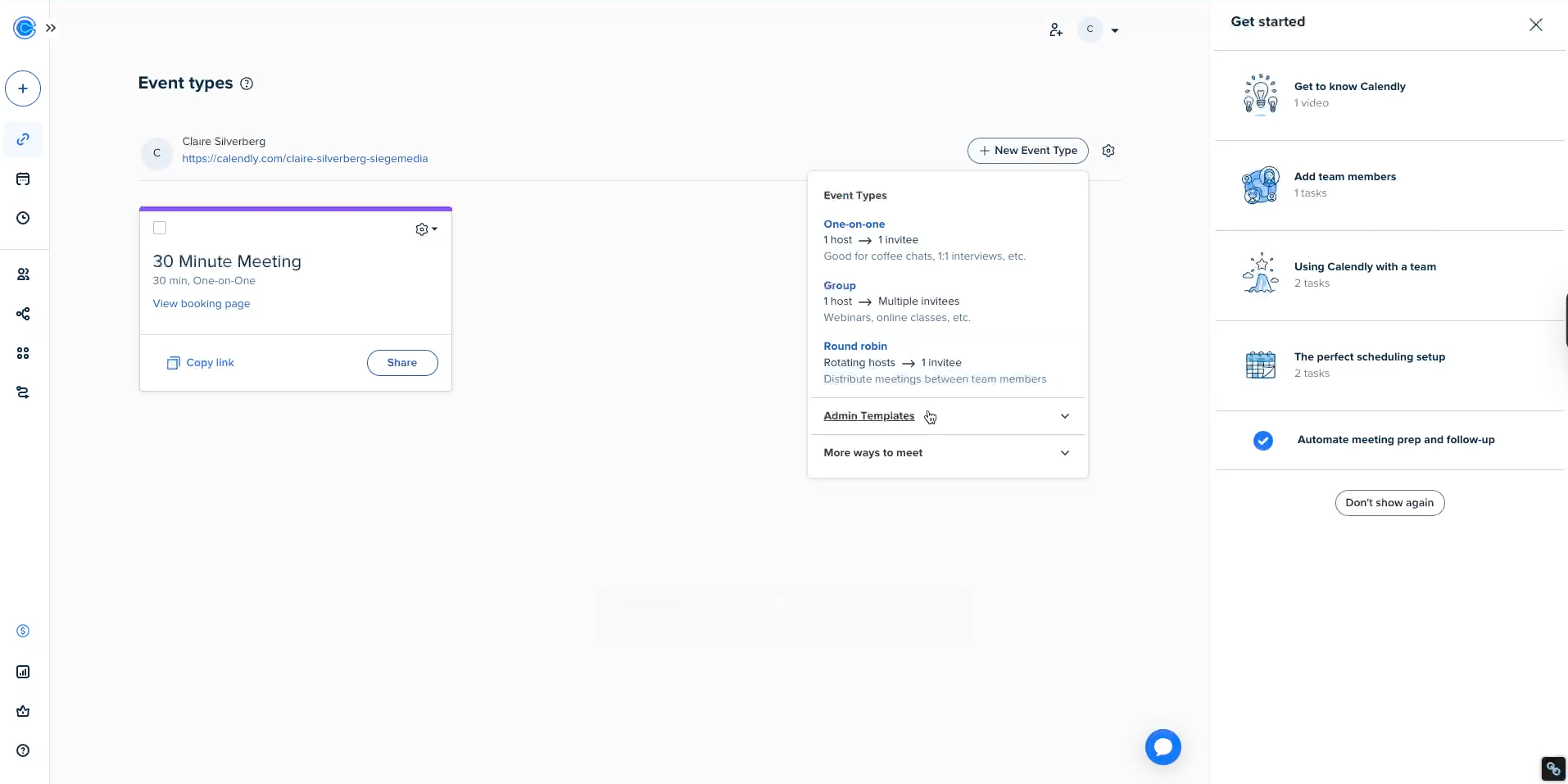 Calendly Event Types Menu