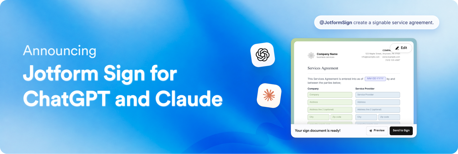 Announcing Jotform Sign for ChatGPT and Claude banner