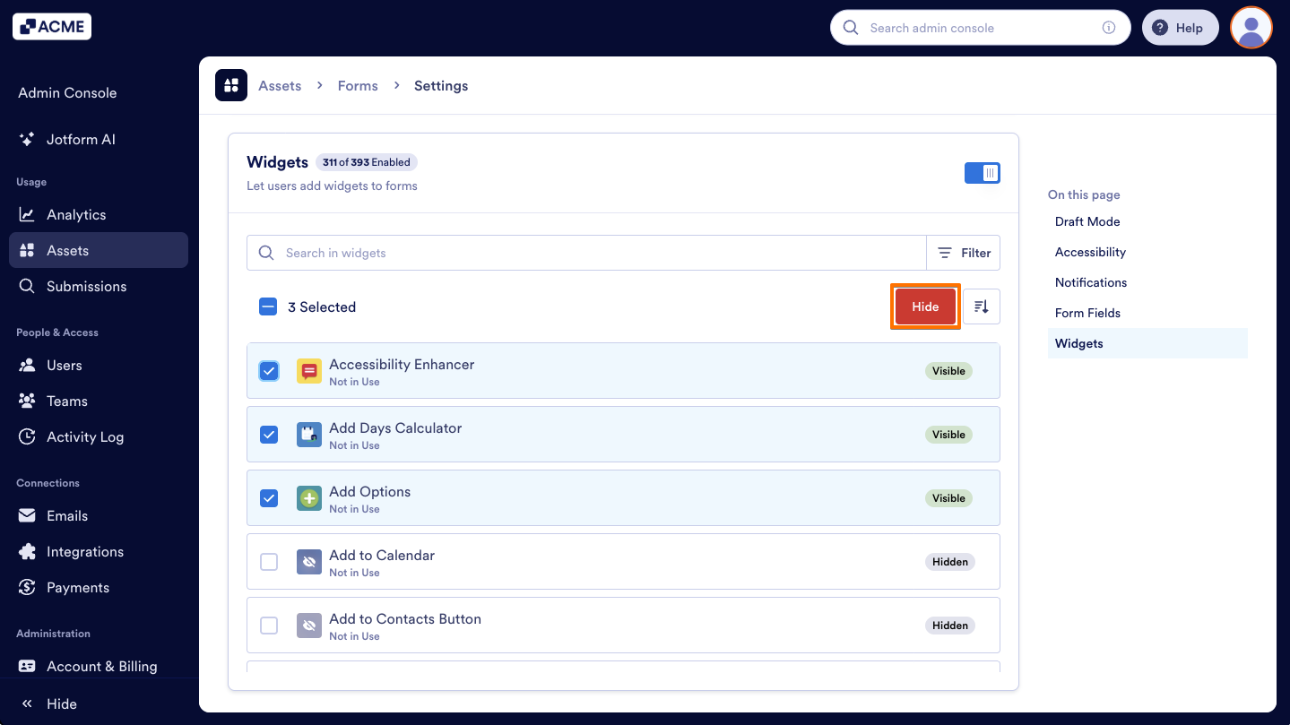 How to Show or Hide Form Widgets Organization-Wide from the Admin Console Image-9