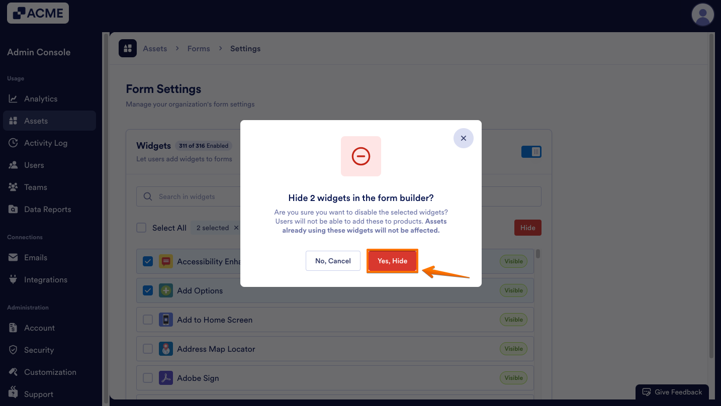 How to Show or Hide Form Widgets Organization-Wide from the Admin Console Image-13