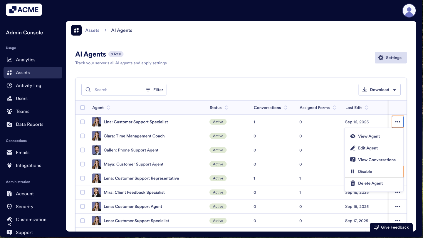 How to Enable or Disable Individual Agents in Your Organization from the Admin Console Image-2