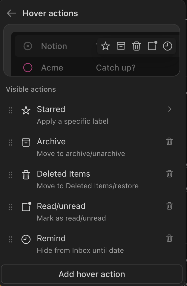 Notion Mail Hover Actions Menu