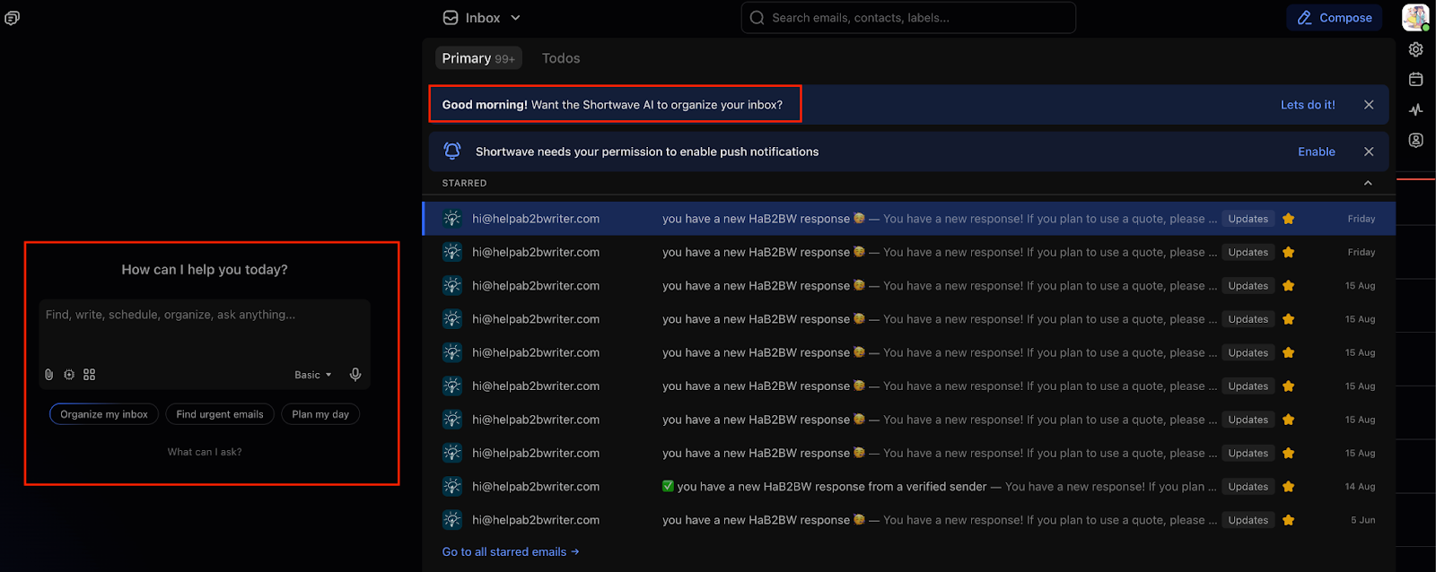 Shortwave AI Prompt Box and Commands
