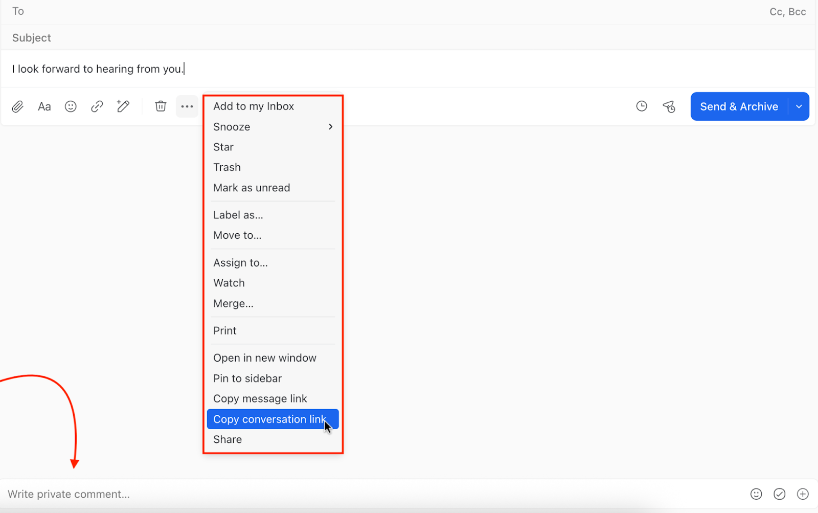 Missive Copy Conversation Link Option
