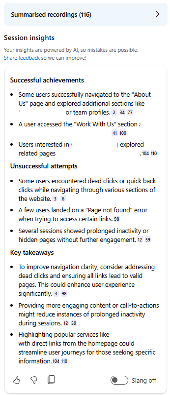 Microsoft Clarity Summarised Recordings