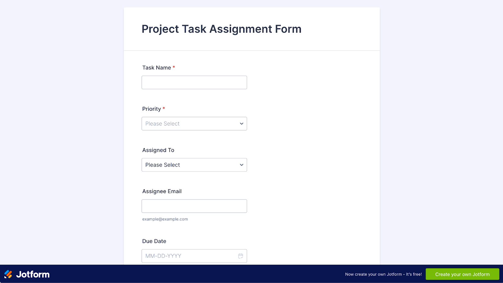 Jotform Project Task Assignment Form