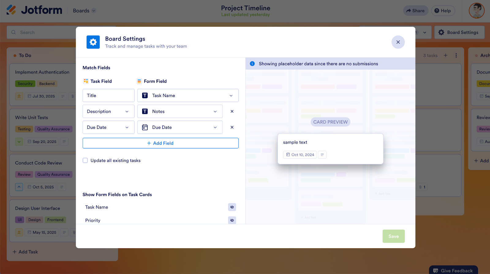 Jotform Boards Board Settings