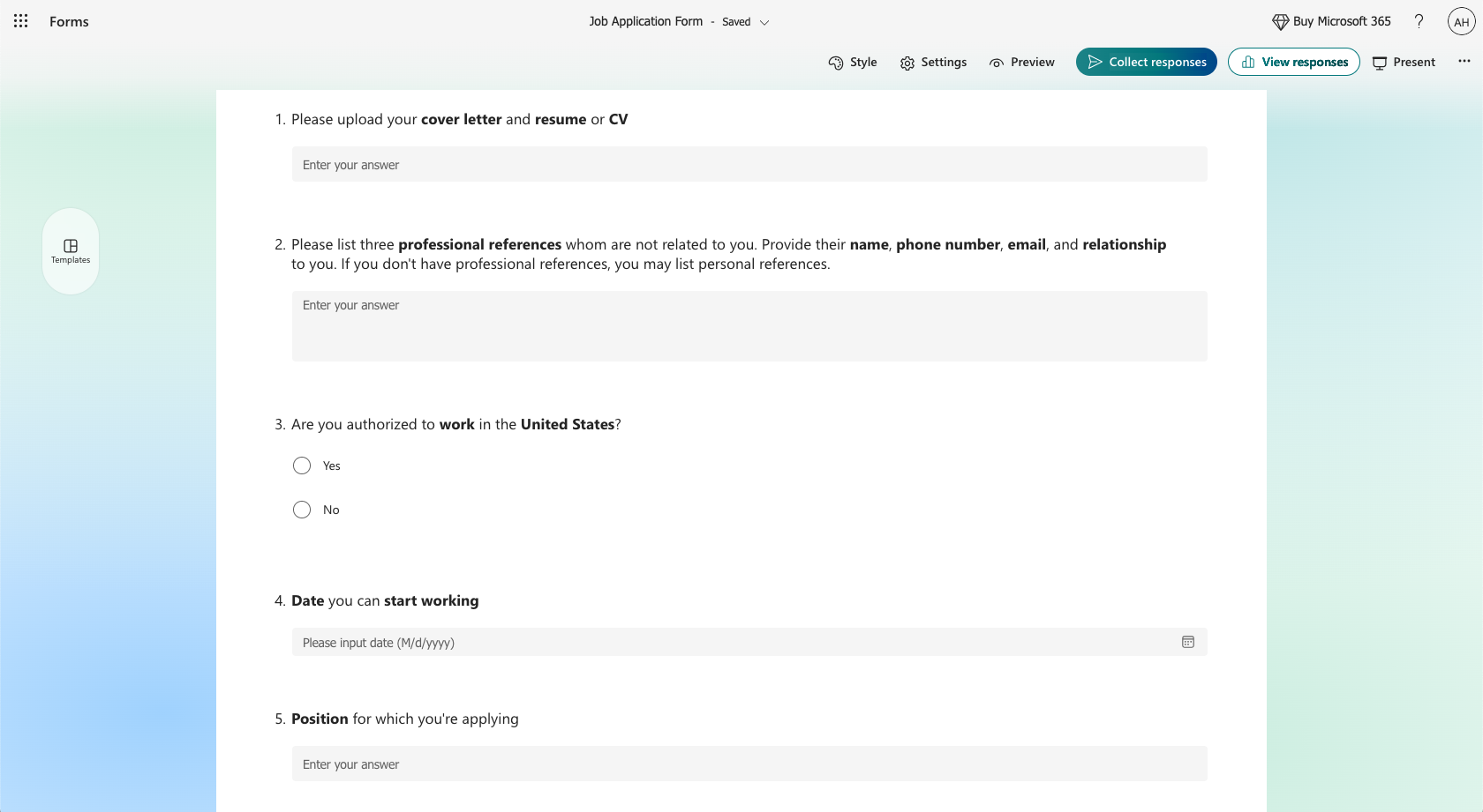 Microsoft Forms Question Formatting