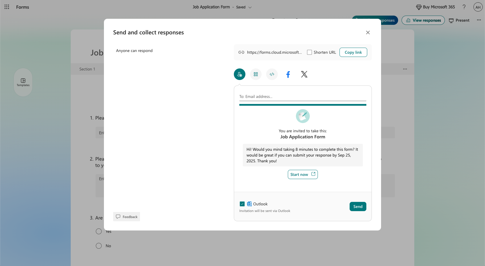 Microsoft Forms Share Page