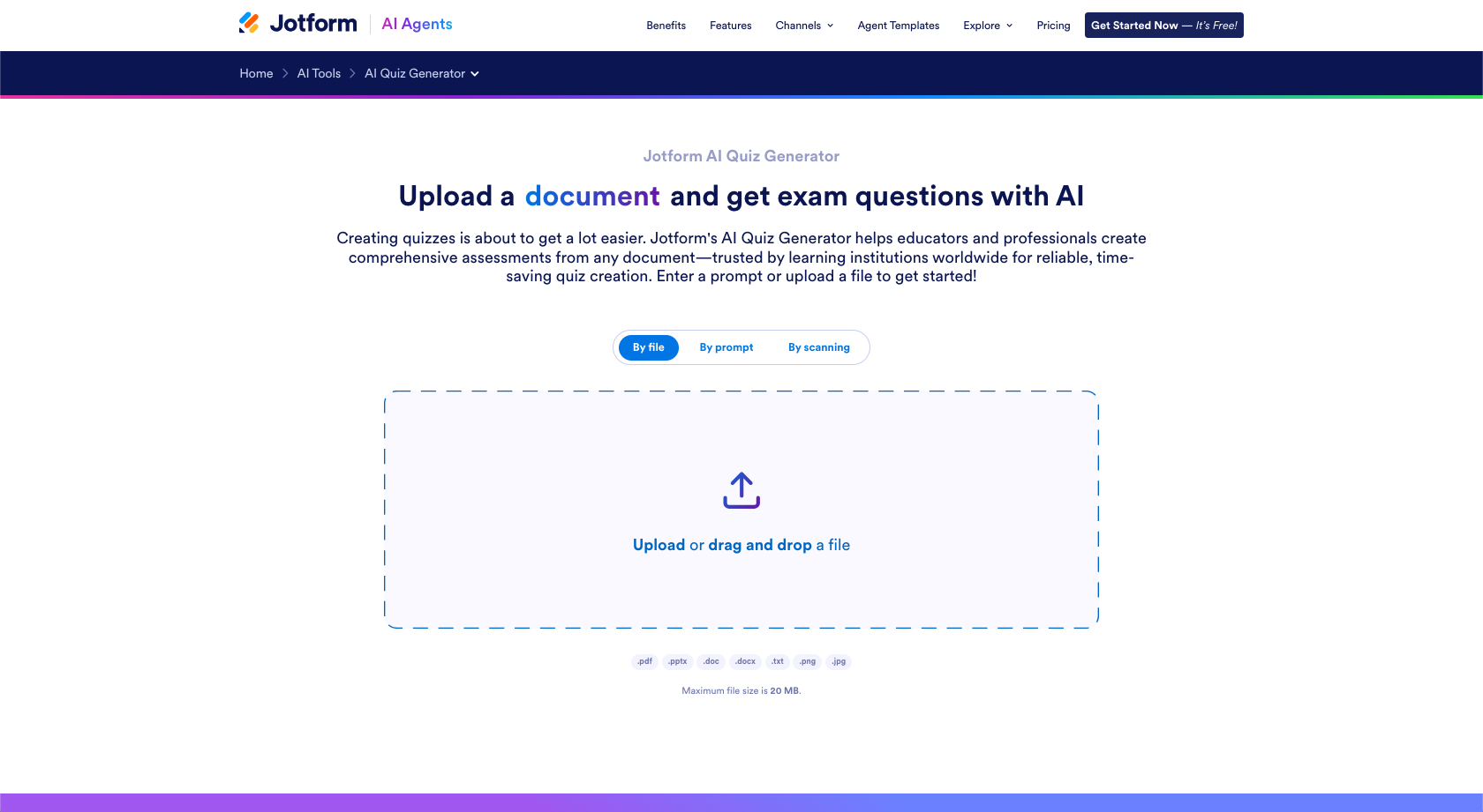 Jotform AI Quiz Generator Landing
