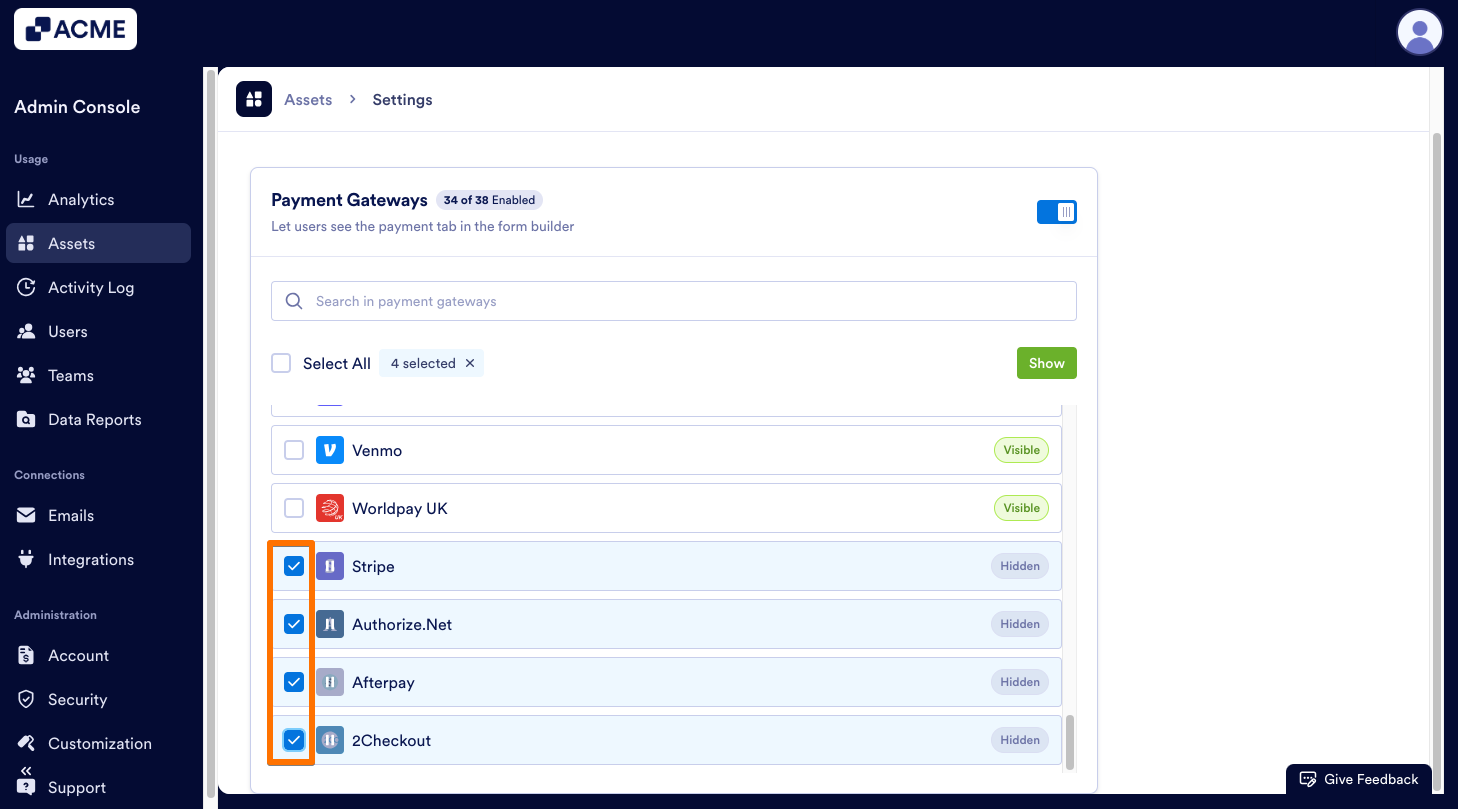 How to Manage Organization-Wide Payment Integration Settings from the Admin Console Image-14