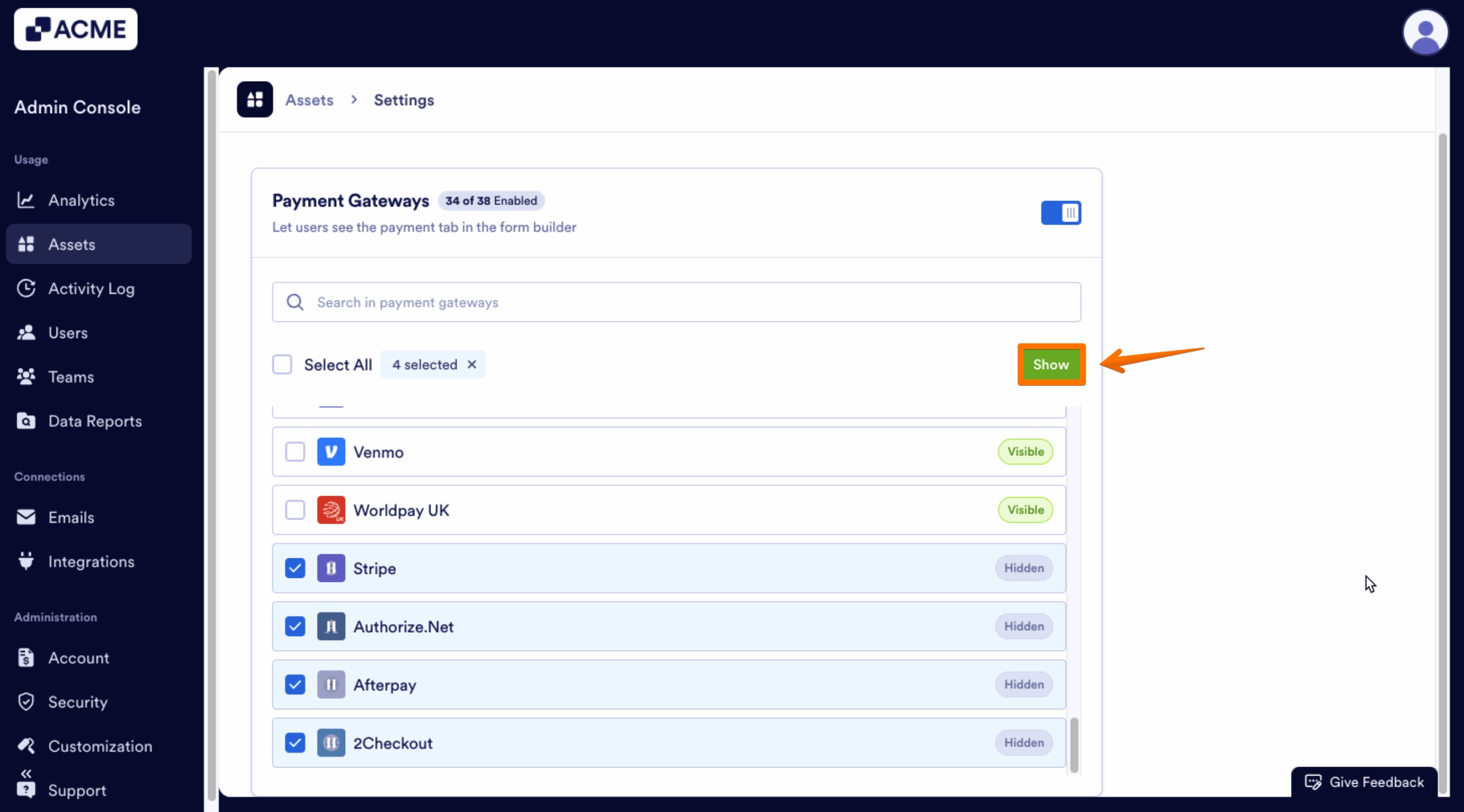 How to Manage Organization-Wide Payment Integration Settings from the Admin Console Image-15