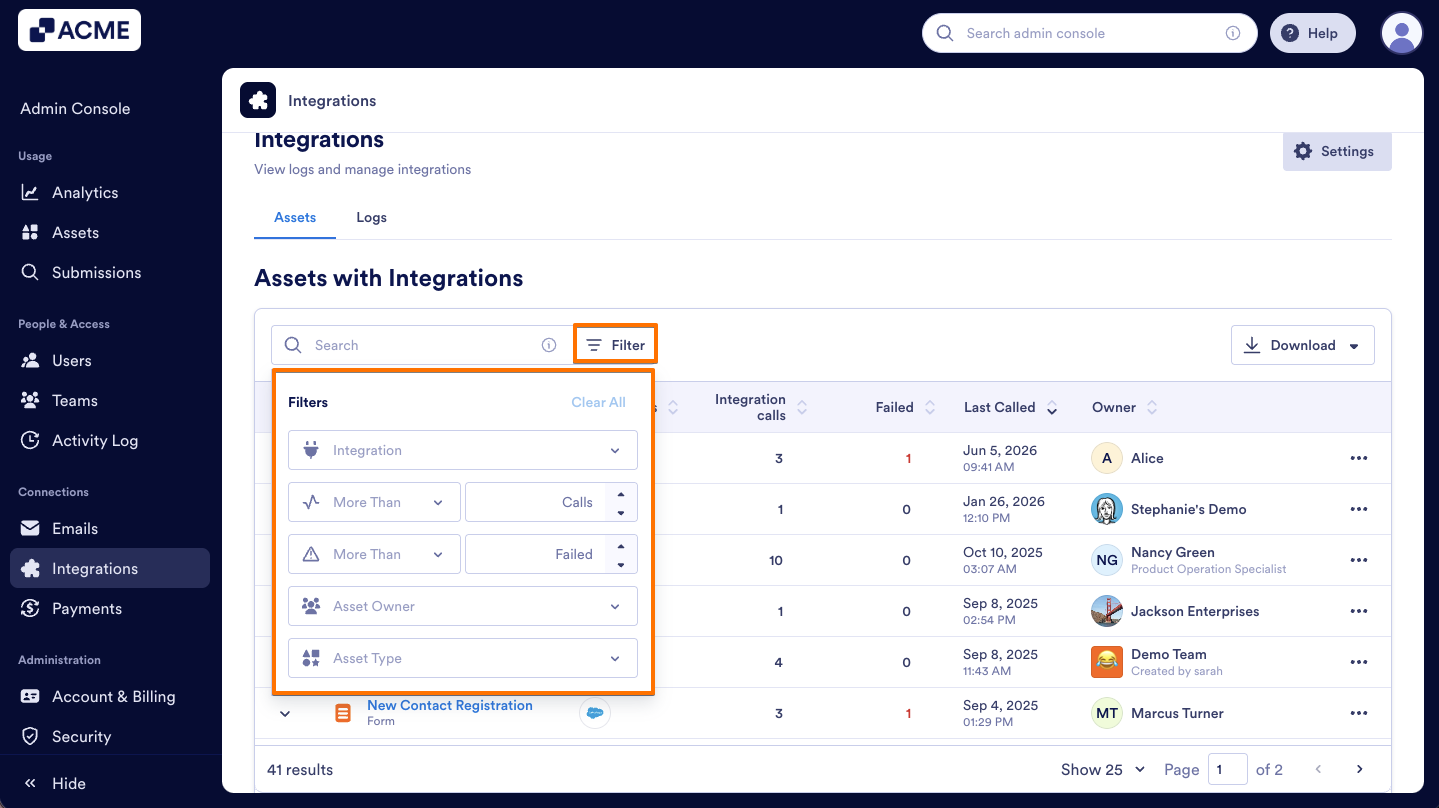 How to Access and Manage Each Asset’s Integration List in Your Organization from the Admin Console Image-10