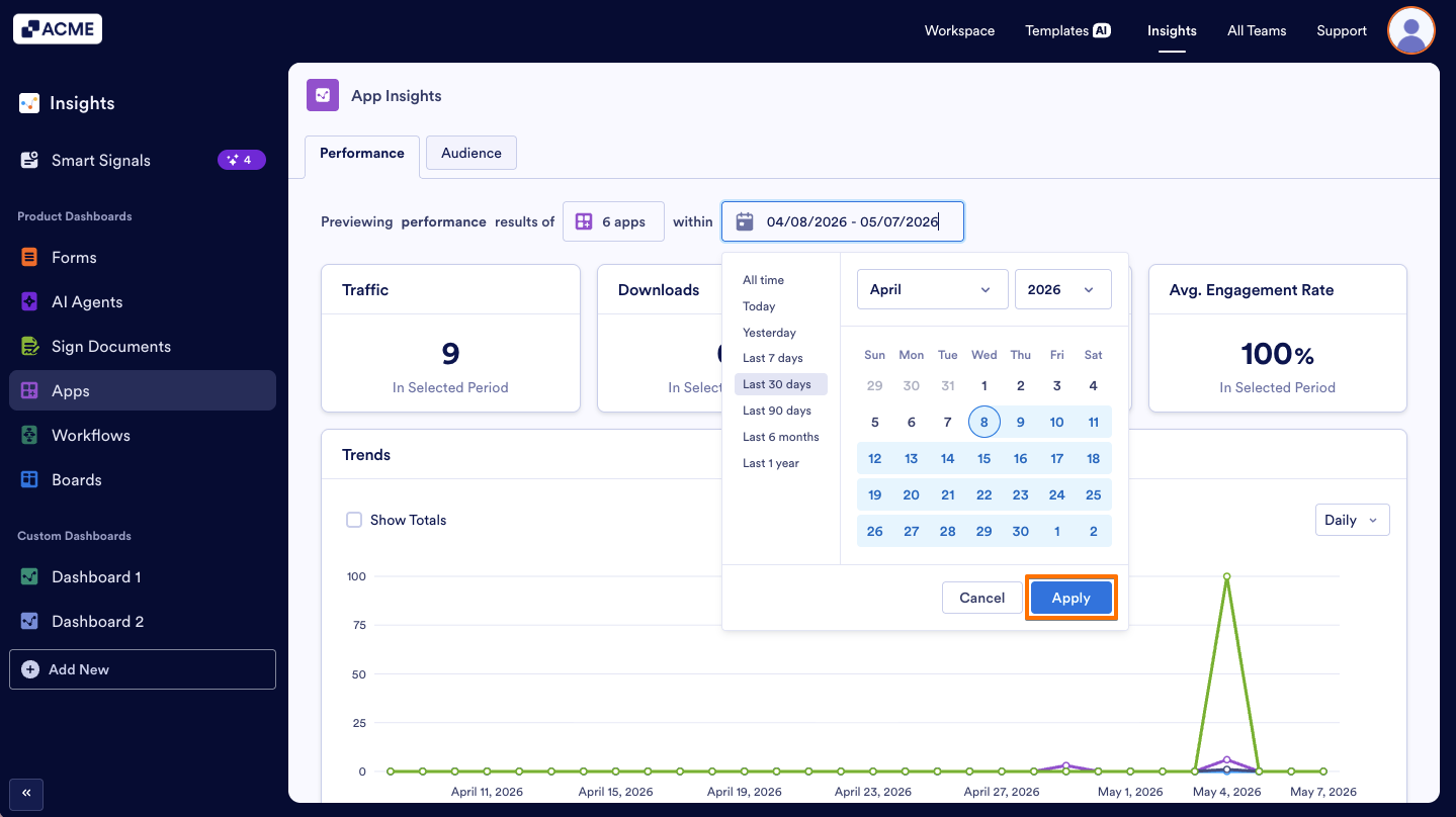 How to Filter and View App Metrics in a Specific Date Range in Insights? Image-5