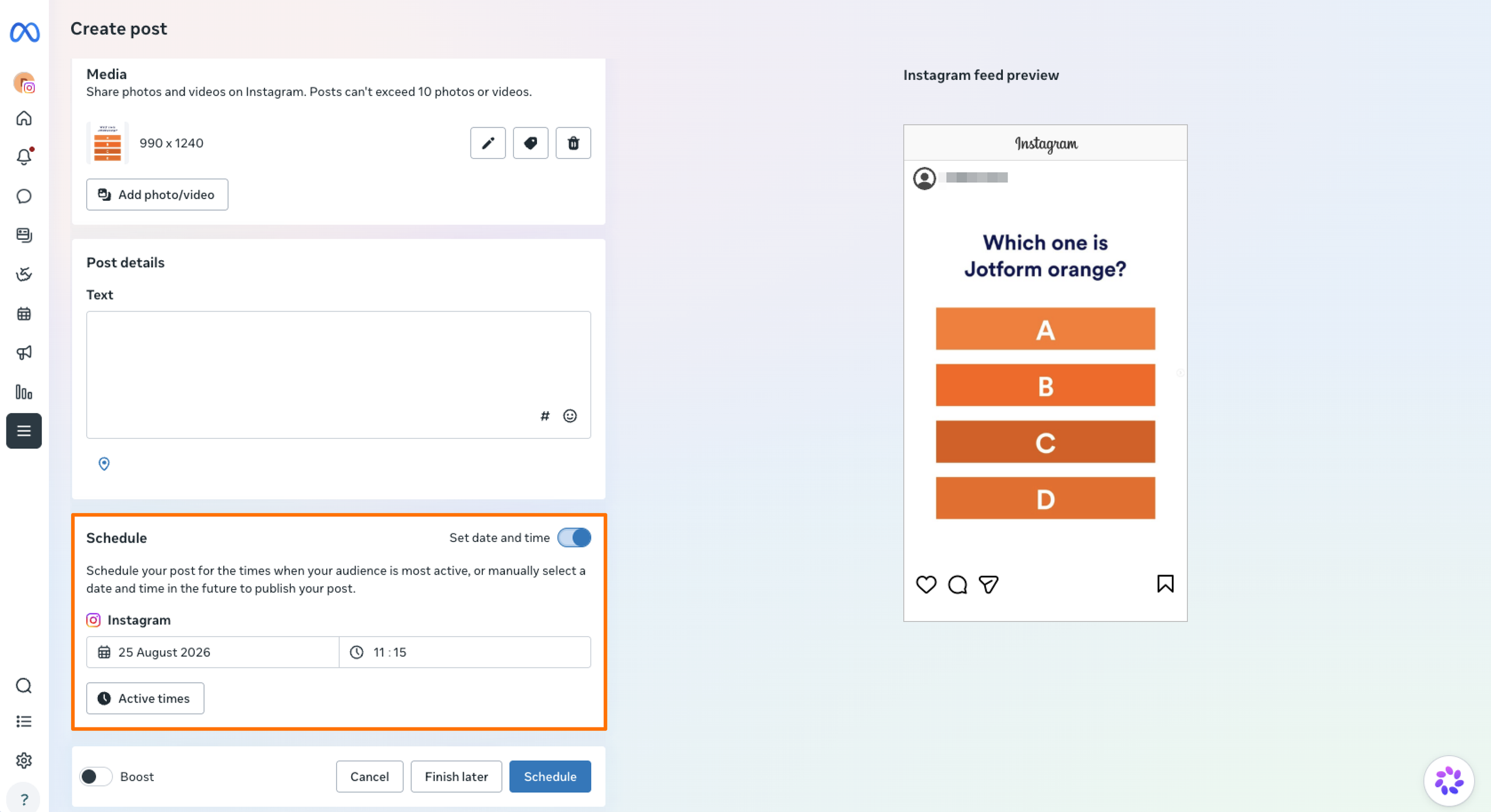 Meta Business Suite Content Menu Create Post Menu Schedule Feature