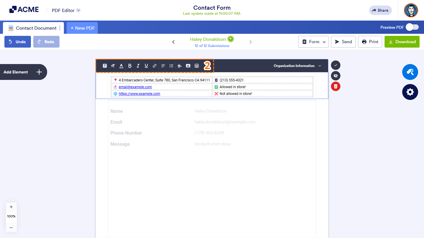 Header tools in the PDF Editor