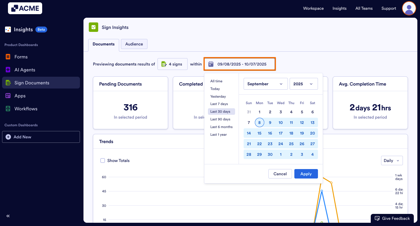 How to Filter Sign Document Metrics in a Specific Date Range in Insights? Image-3