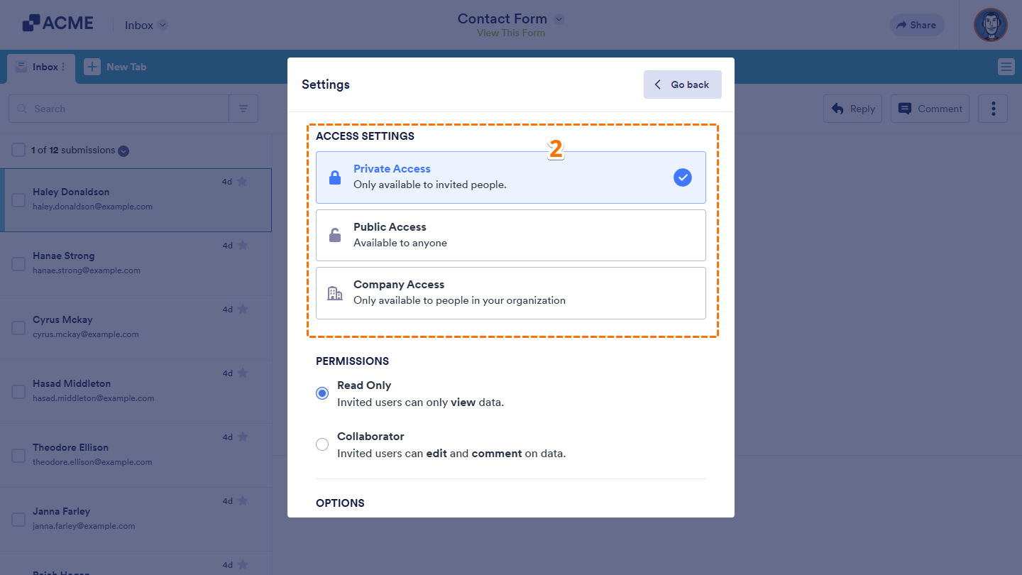Access Settings options in Inbox Settings window