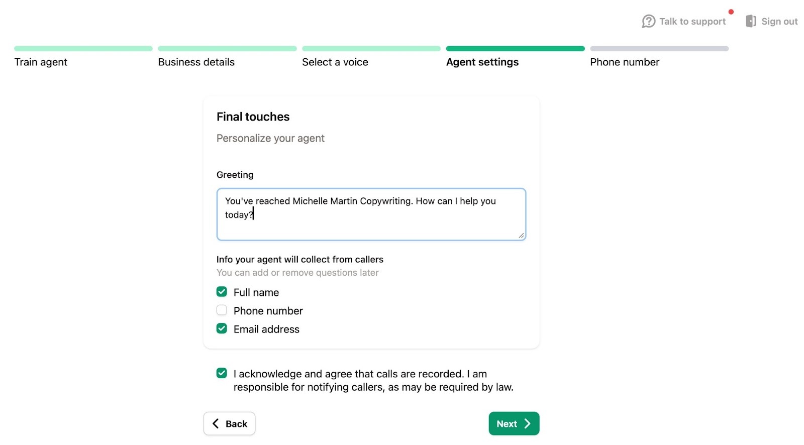 Viewing the Agent Settings on UpFirst