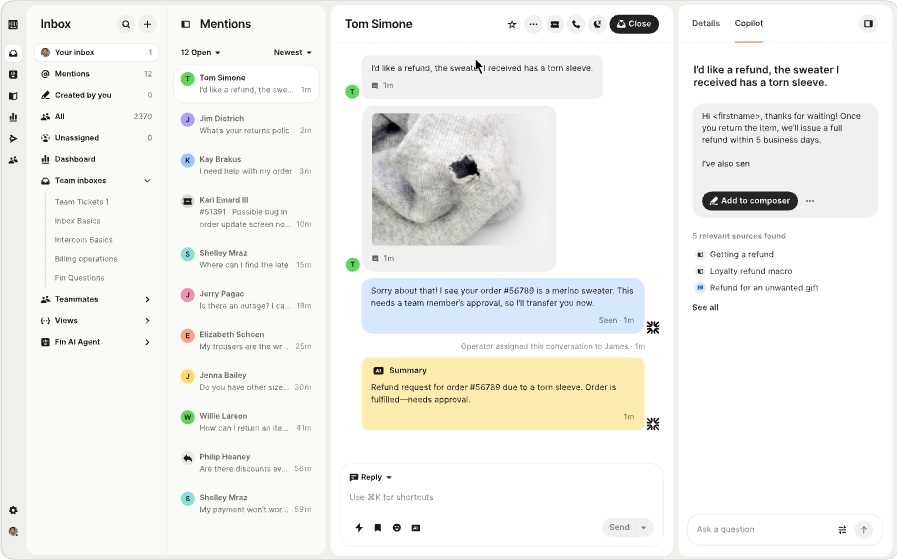 User Interface of Intercom