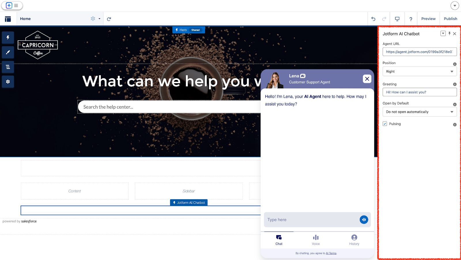 Adjusting Jotform AI Chatbot settings on Salesforce
