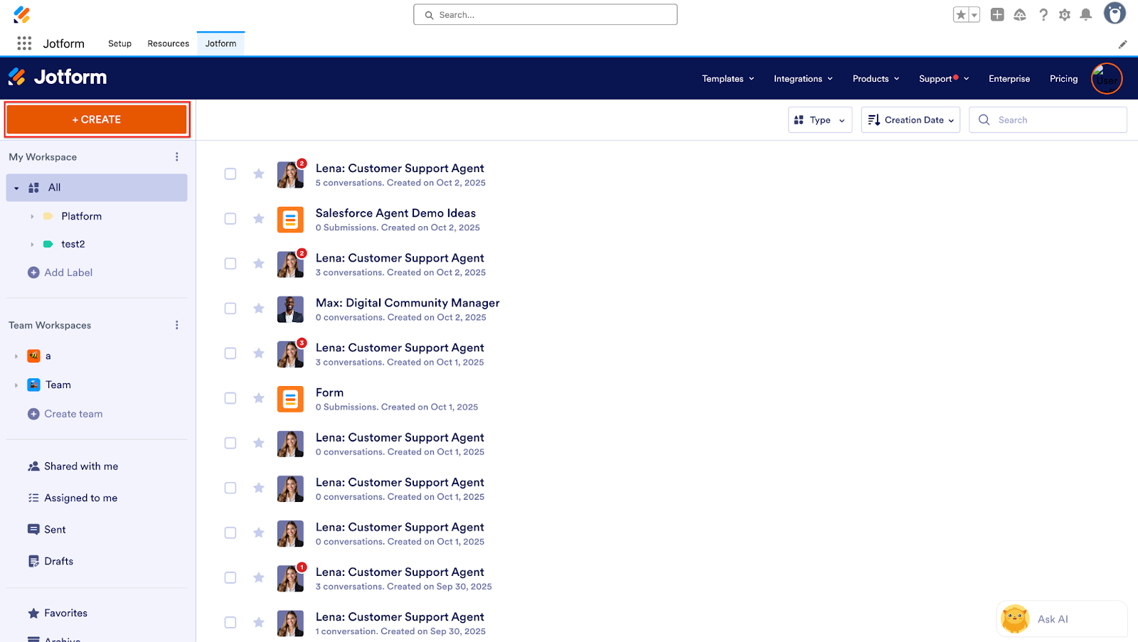 Viewing Jotform's User Interface on Salesforce