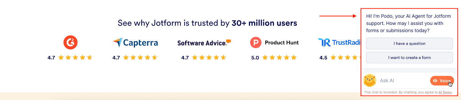 Viewing the Podo Agent on the bottom-right corner