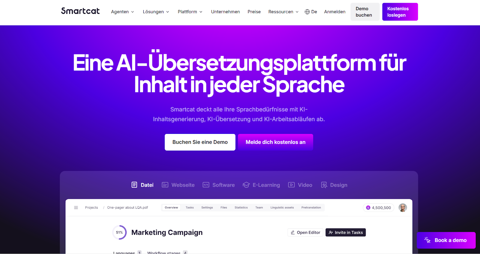 Benutzeroberfläche von Smartcat