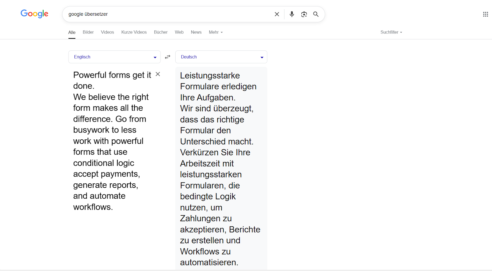 Benutzeroberfläche von Google Übersetzer