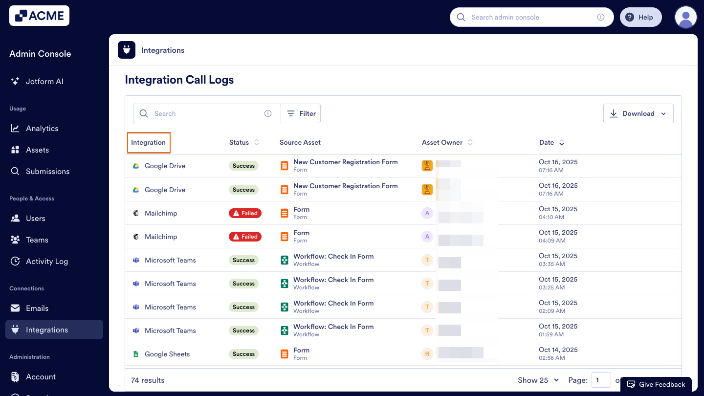 How to View Your Organization's Integration Logs from the Admin Console Image-8