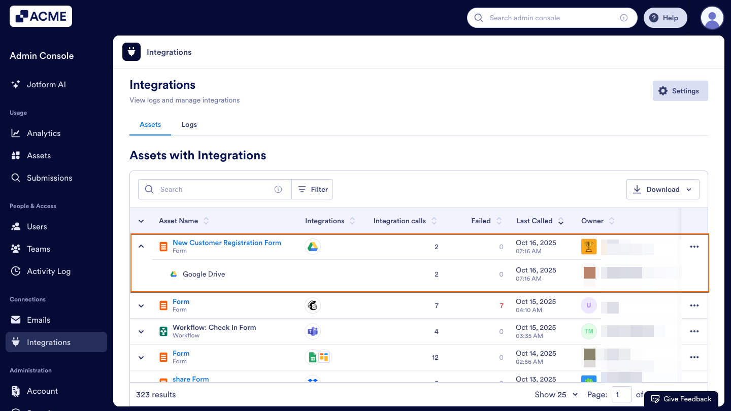 How to Access and Manage Each Asset’s Integration List in Your Organization from the Admin Console Image-9