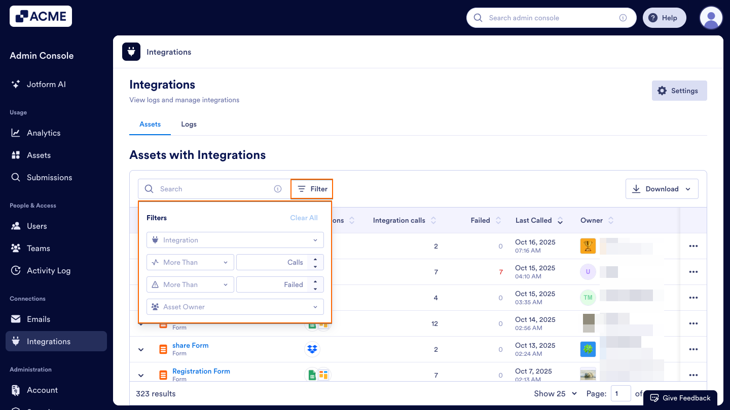 How to Access and Manage Each Asset’s Integration List in Your Organization from the Admin Console Image-10